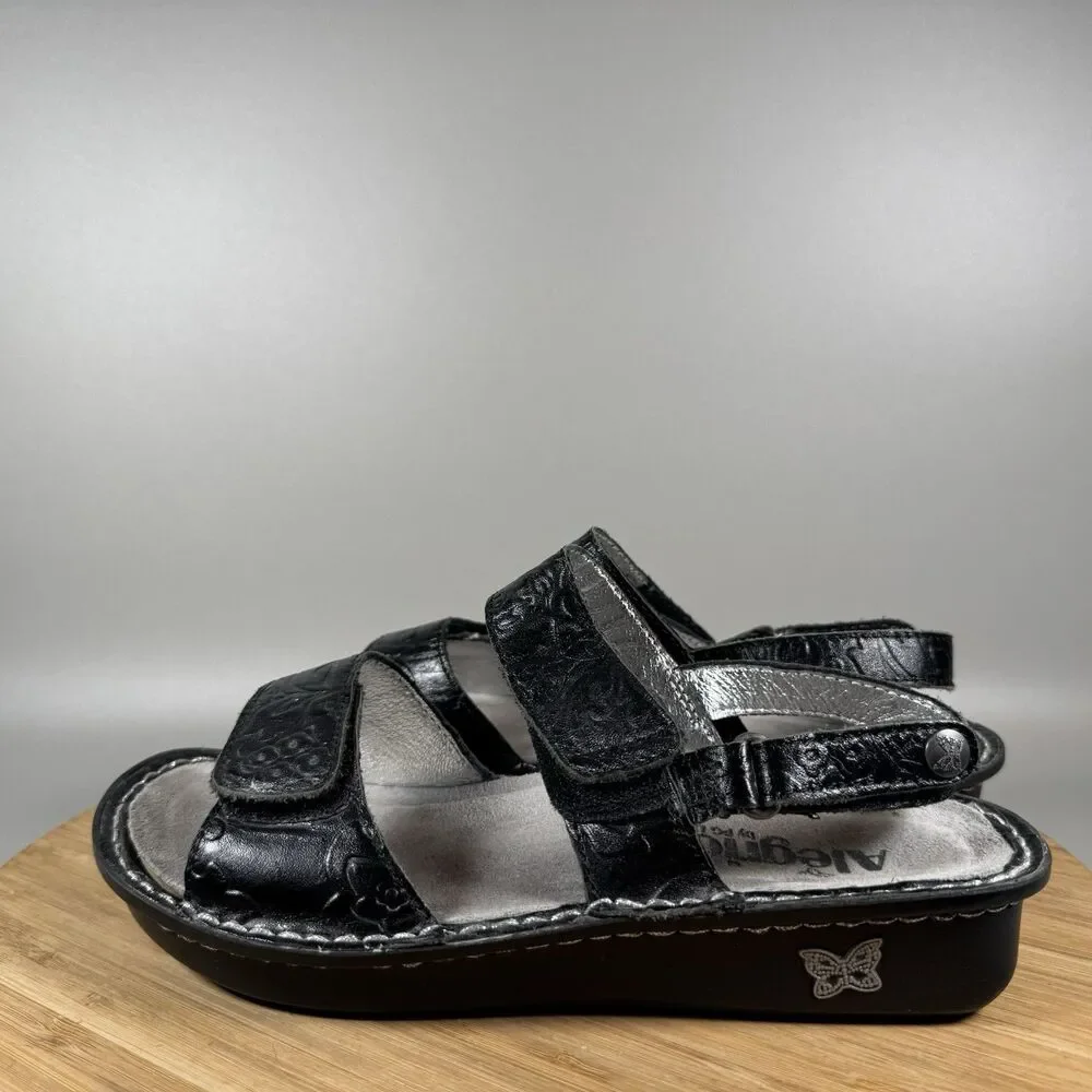 S‎ Alegria Verona Black Leather Low Wedge Sandals EU 37 US 6